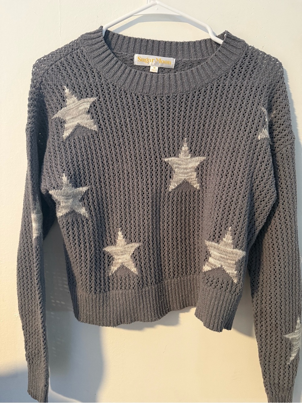Gray Star Open-Knit Crew Sweater